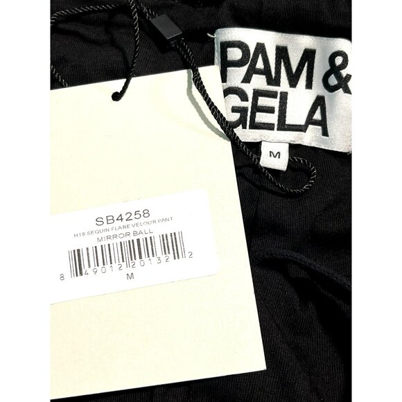 New Pam & Gela Black Sequin Flared Velour Pants Medium Mirror Ball Theme - Picture 9 of 9
